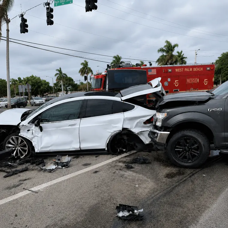 Damaged vehicle after an automotive accident